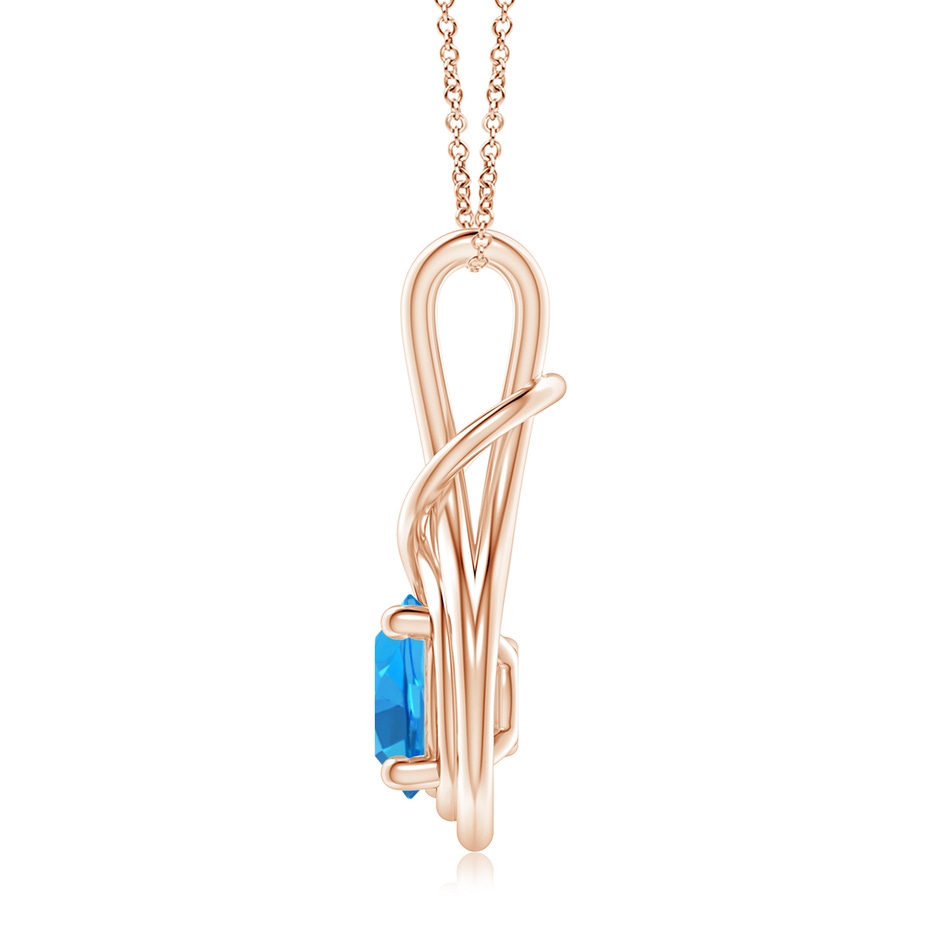 8mm AAAA Round Swiss Blue Topaz Solitaire Infinity Knot Pendant in Rose Gold side 199