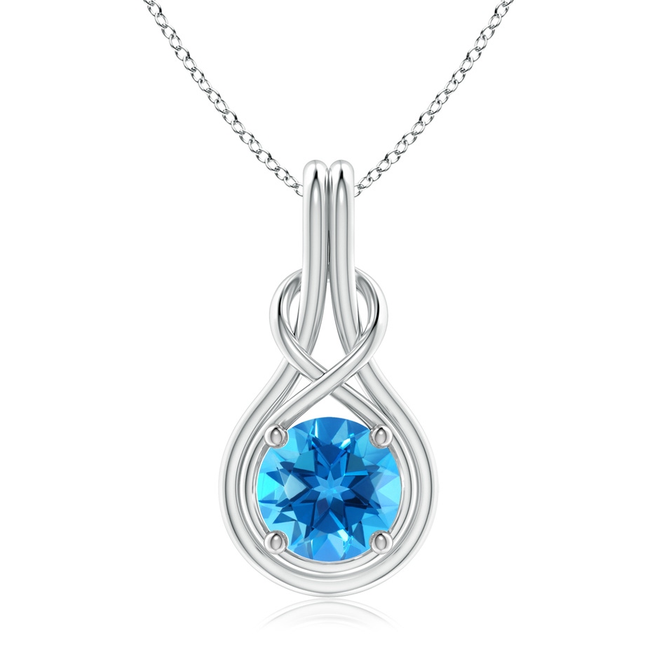 8mm AAAA Round Swiss Blue Topaz Solitaire Infinity Knot Pendant in White Gold 
