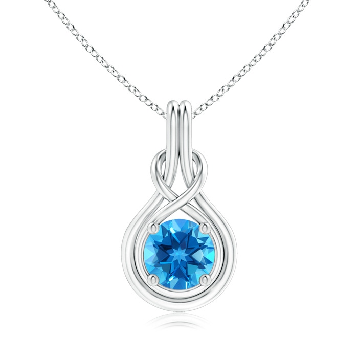 8mm AAAA Round Swiss Blue Topaz Solitaire Infinity Knot Pendant in White Gold