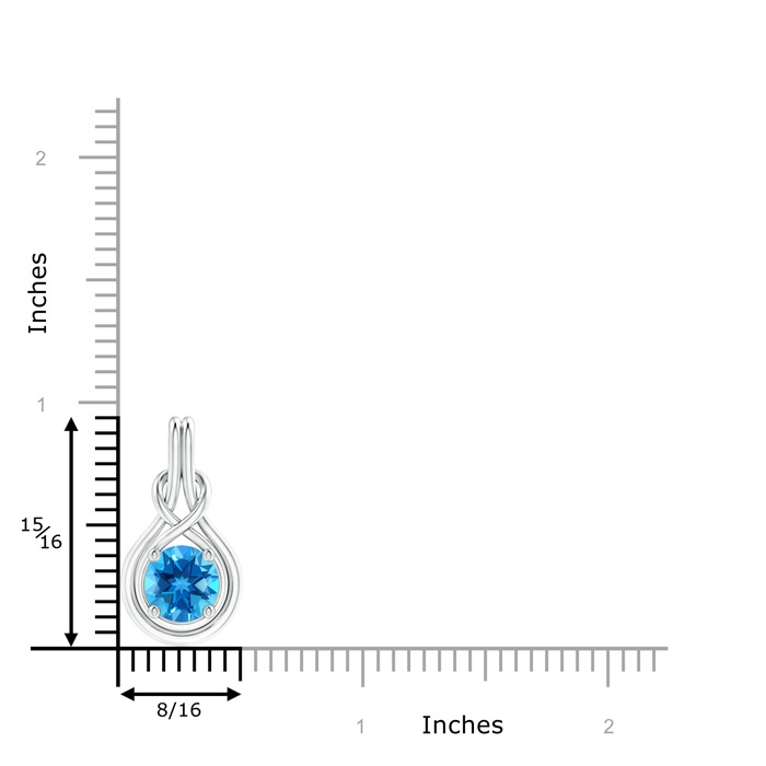 8mm AAAA Round Swiss Blue Topaz Solitaire Infinity Knot Pendant in White Gold Ruler