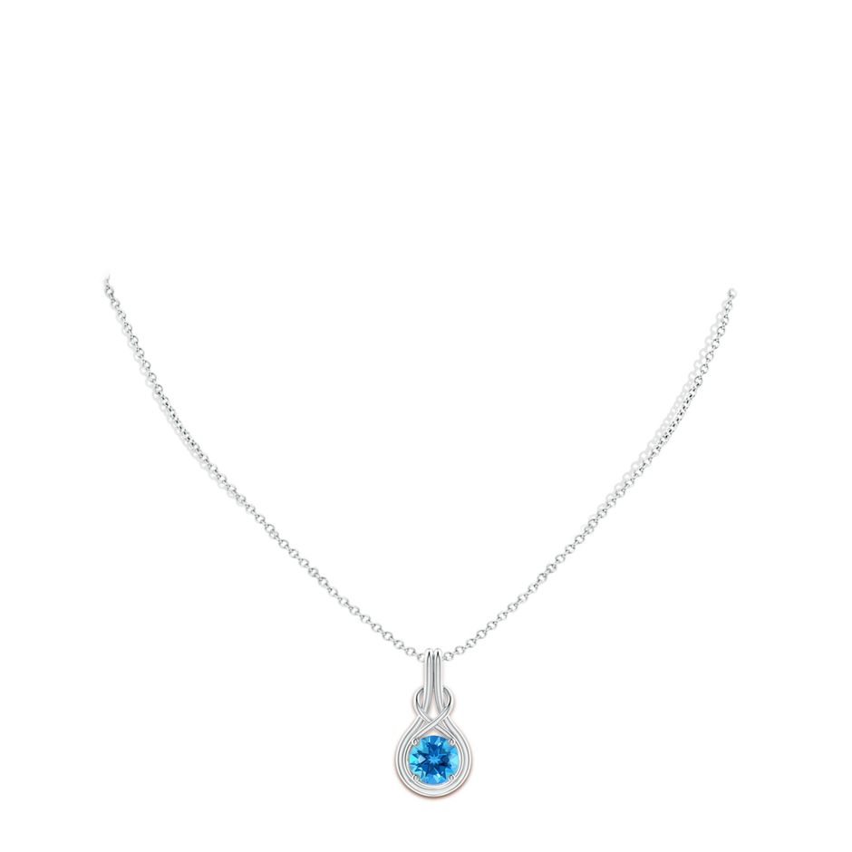 8mm AAAA Round Swiss Blue Topaz Solitaire Infinity Knot Pendant in White Gold pen