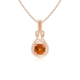 5mm AA Round Spessartite Solitaire Infinity Knot Pendant in Rose Gold