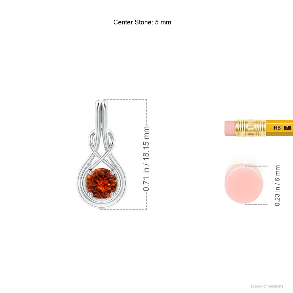 5mm AAAA Round Spessartite Solitaire Infinity Knot Pendant in P950 Platinum ruler