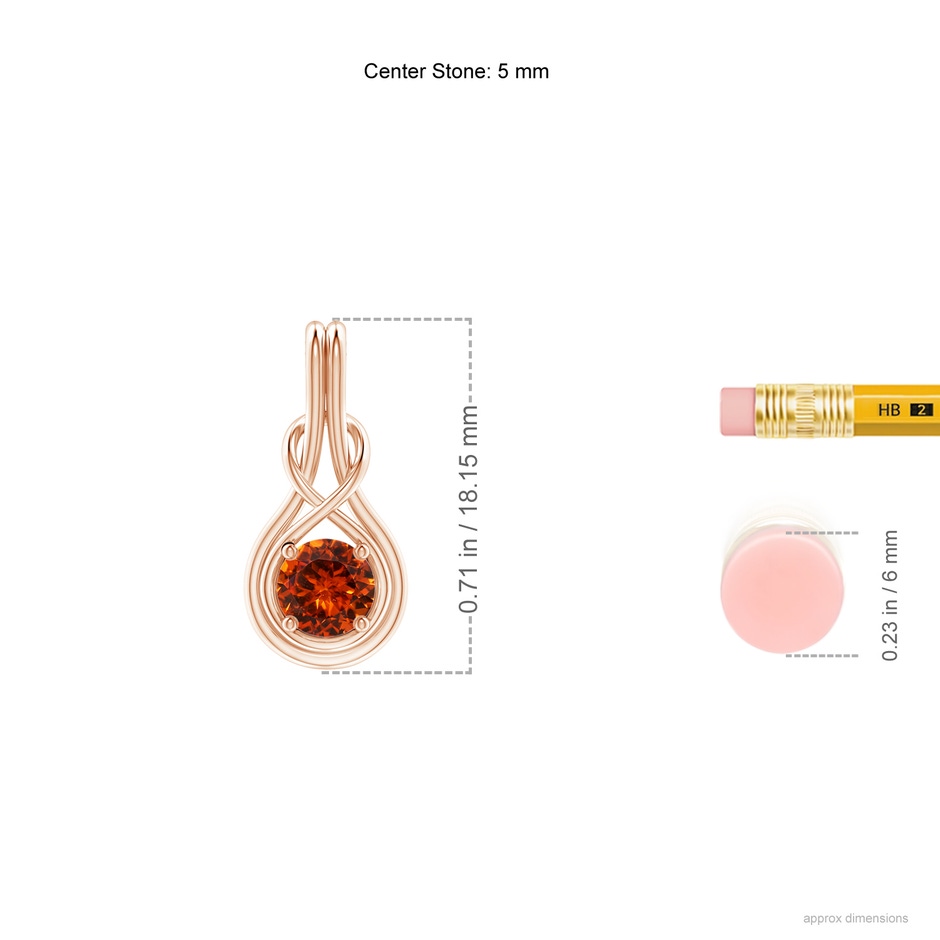 5mm AAAA Round Spessartite Solitaire Infinity Knot Pendant in Rose Gold ruler