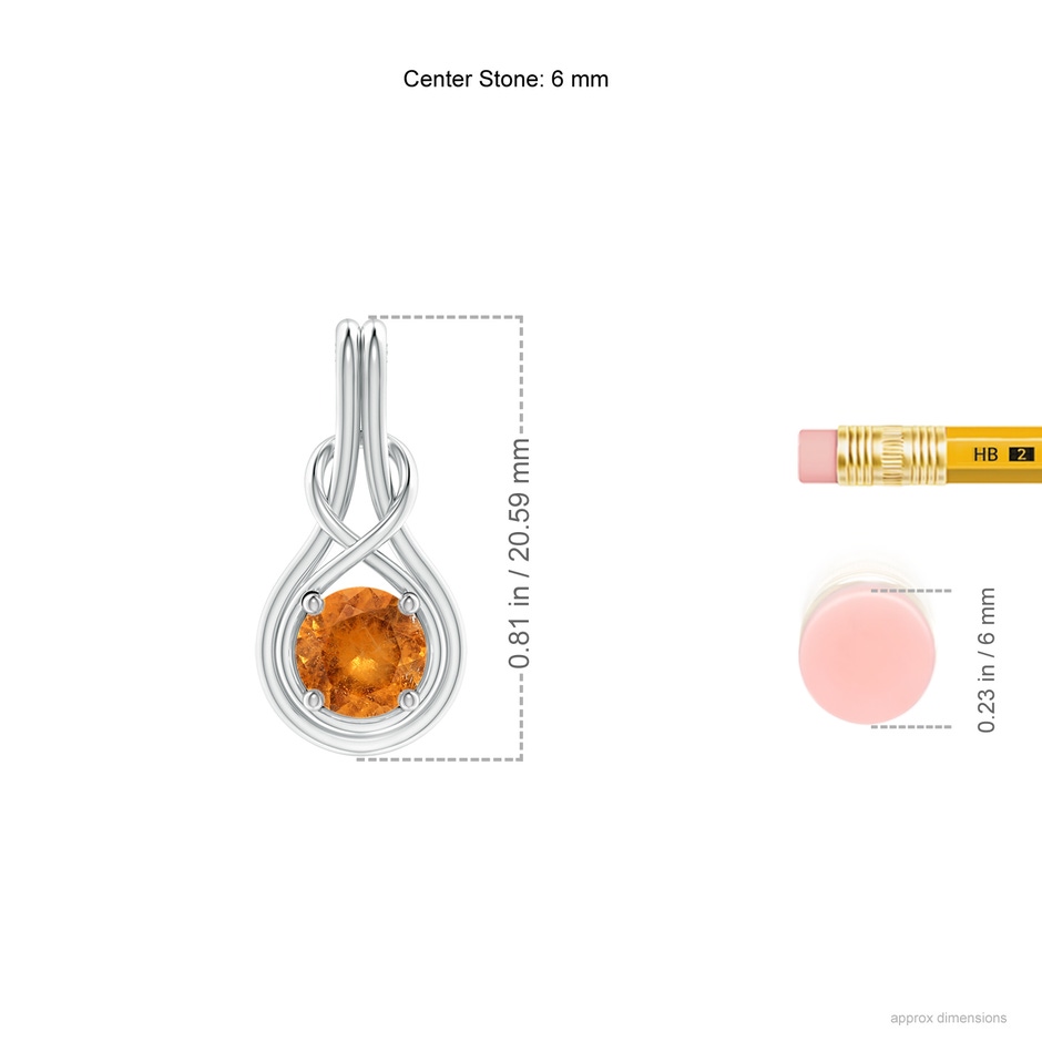 6mm A Round Spessartite Solitaire Infinity Knot Pendant in P950 Platinum ruler