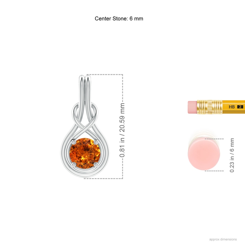 6mm AAA Round Spessartite Solitaire Infinity Knot Pendant in White Gold ruler