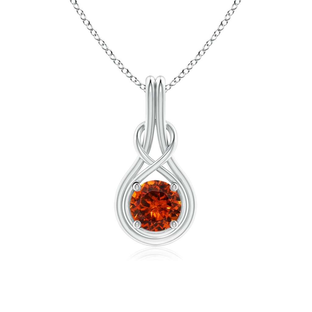 6mm AAAA Round Spessartite Solitaire Infinity Knot Pendant in White Gold