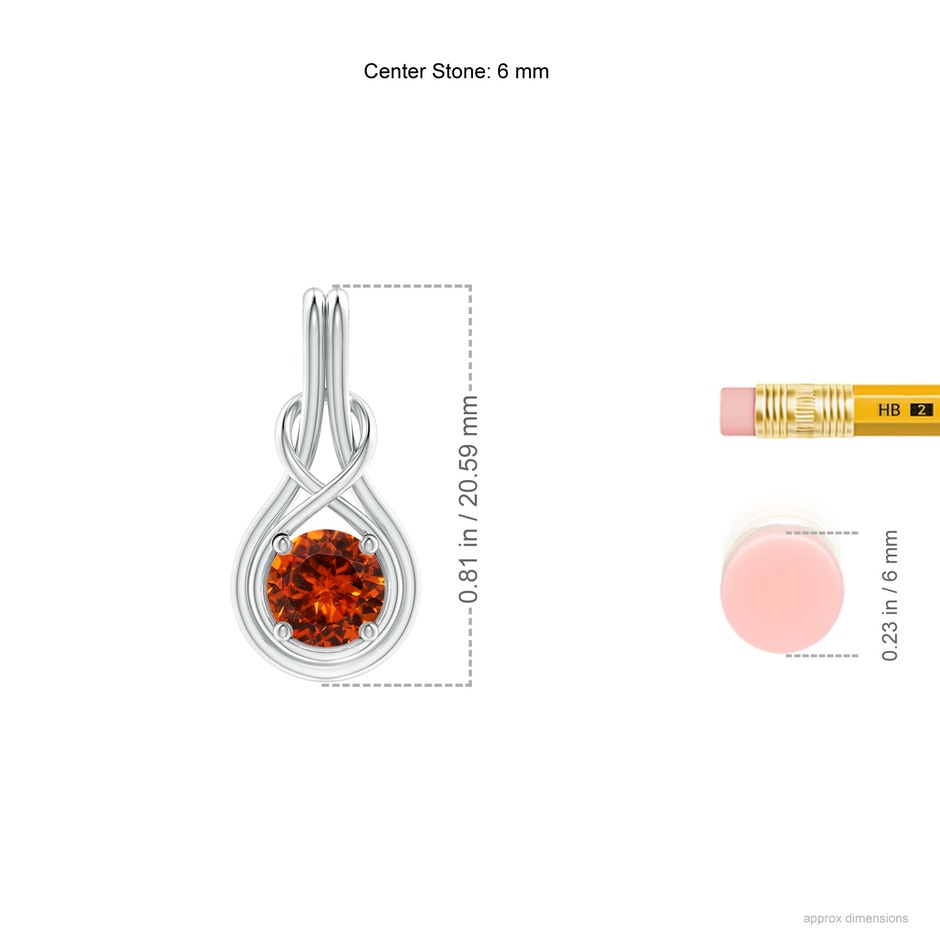 6mm AAAA Round Spessartite Solitaire Infinity Knot Pendant in White Gold ruler