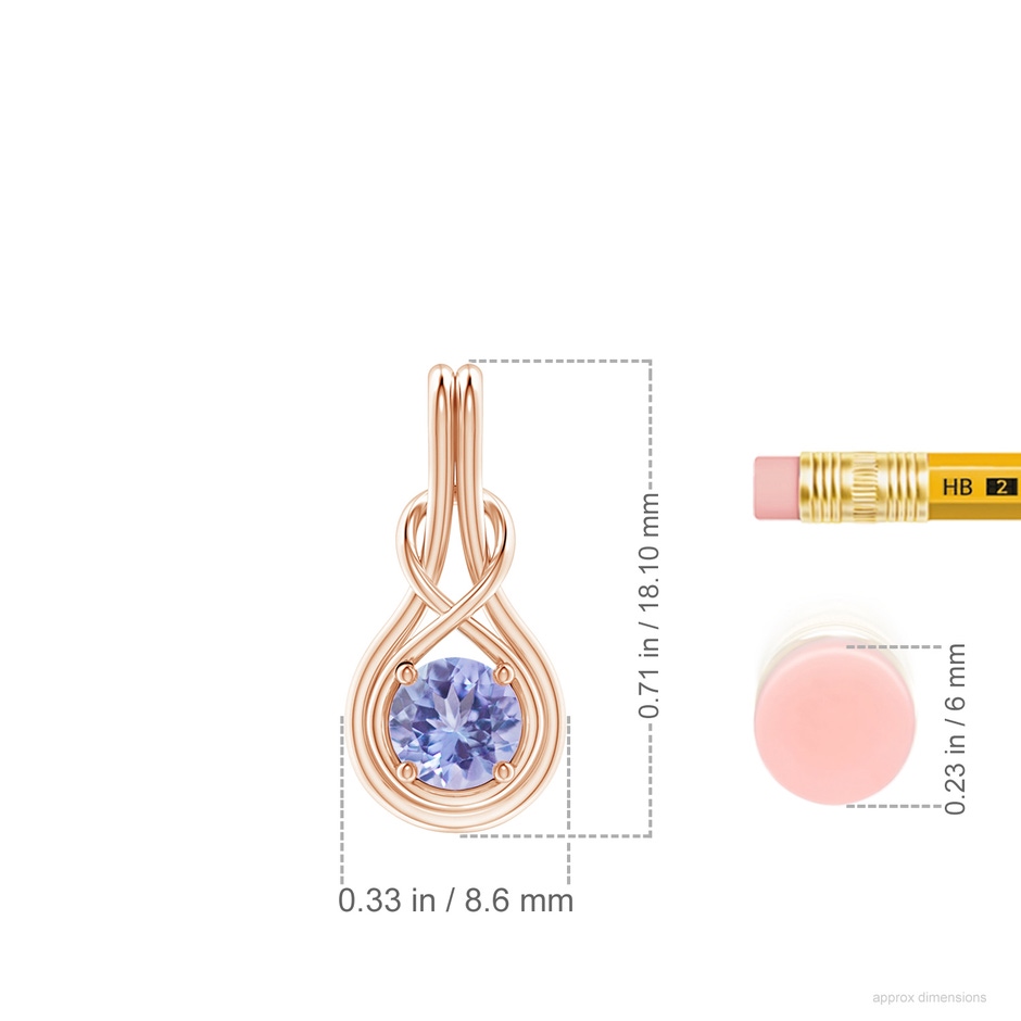 5mm A Round Tanzanite Solitaire Infinity Knot Pendant in Rose Gold ruler