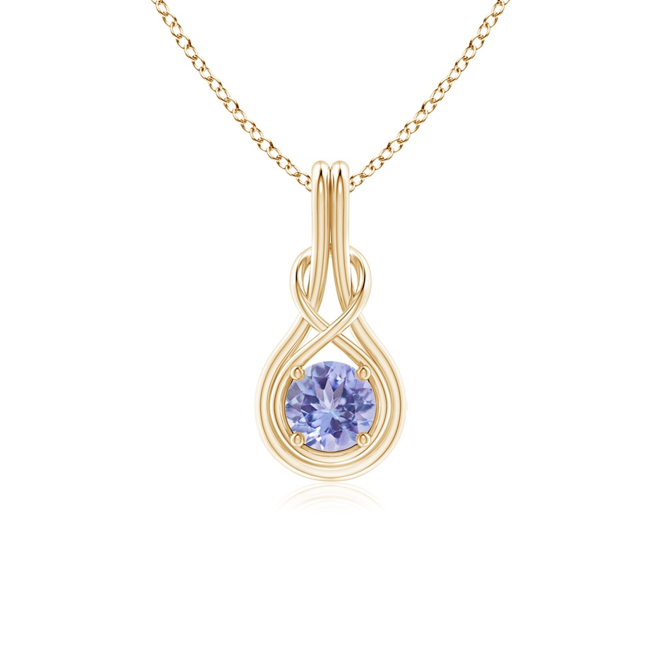 5mm A Round Tanzanite Solitaire Infinity Knot Pendant in Yellow Gold 