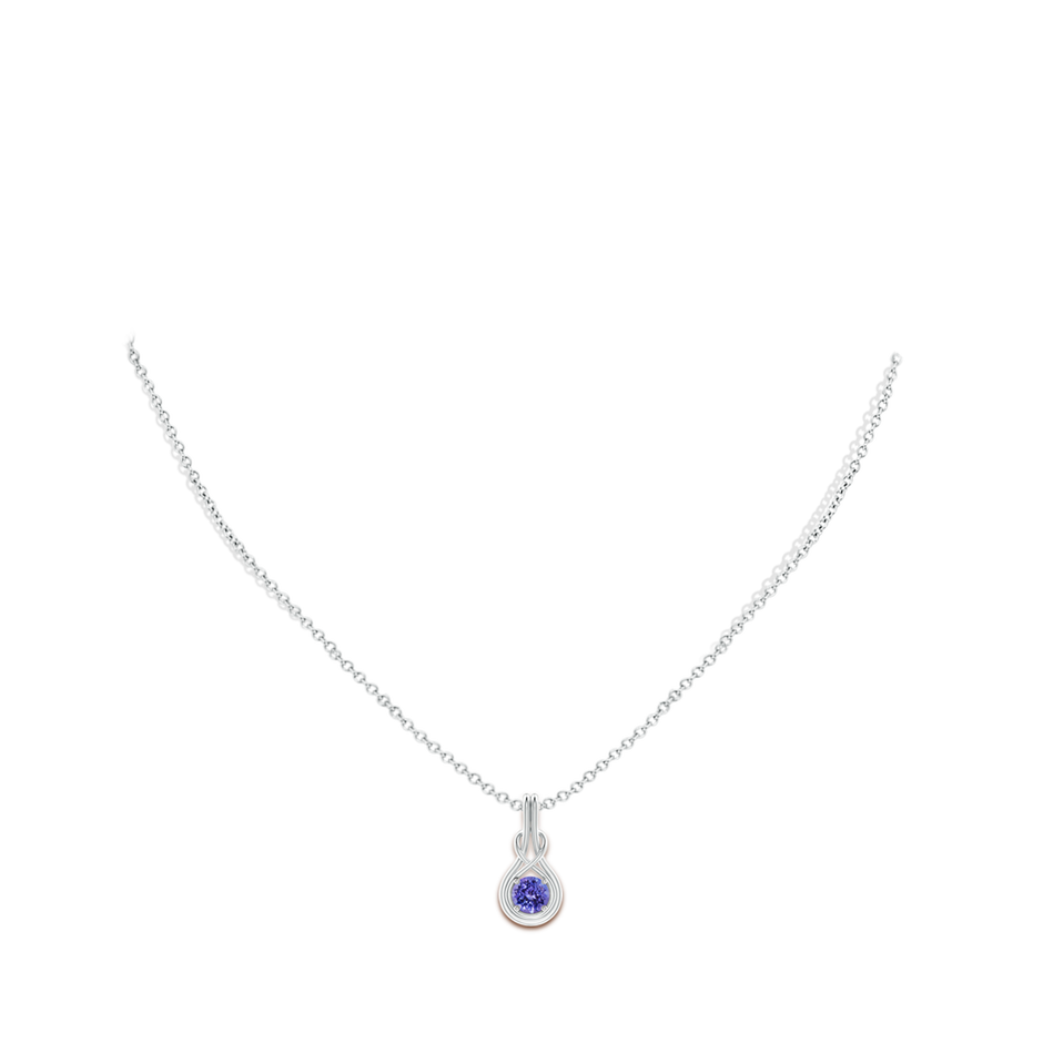 5mm AA Round Tanzanite Solitaire Infinity Knot Pendant in White Gold pen
