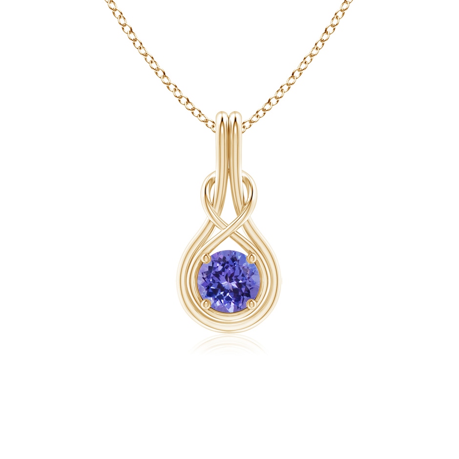 5mm AA Round Tanzanite Solitaire Infinity Knot Pendant in Yellow Gold 