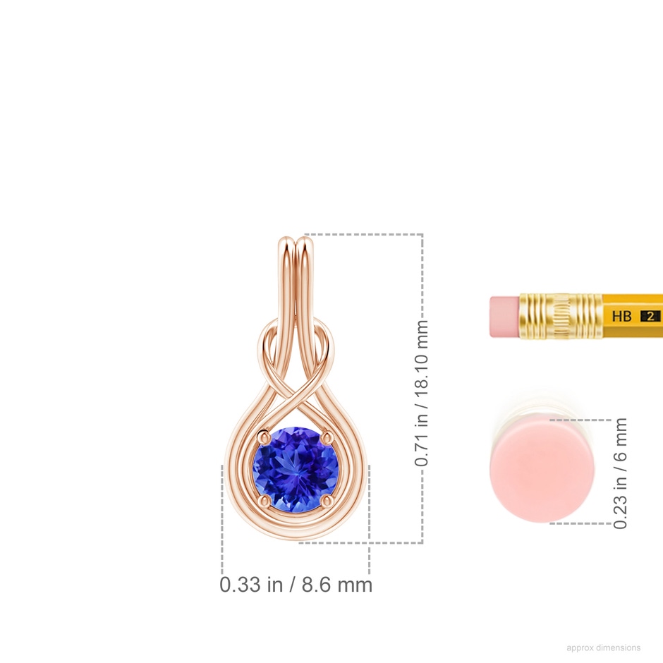 5mm AAA Round Tanzanite Solitaire Infinity Knot Pendant in Rose Gold ruler