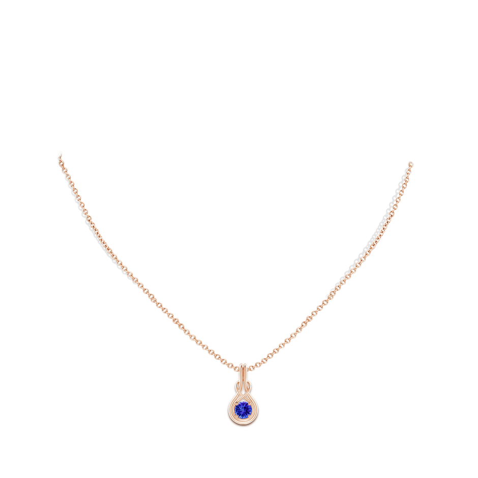 5mm AAA Round Tanzanite Solitaire Infinity Knot Pendant in Rose Gold pen