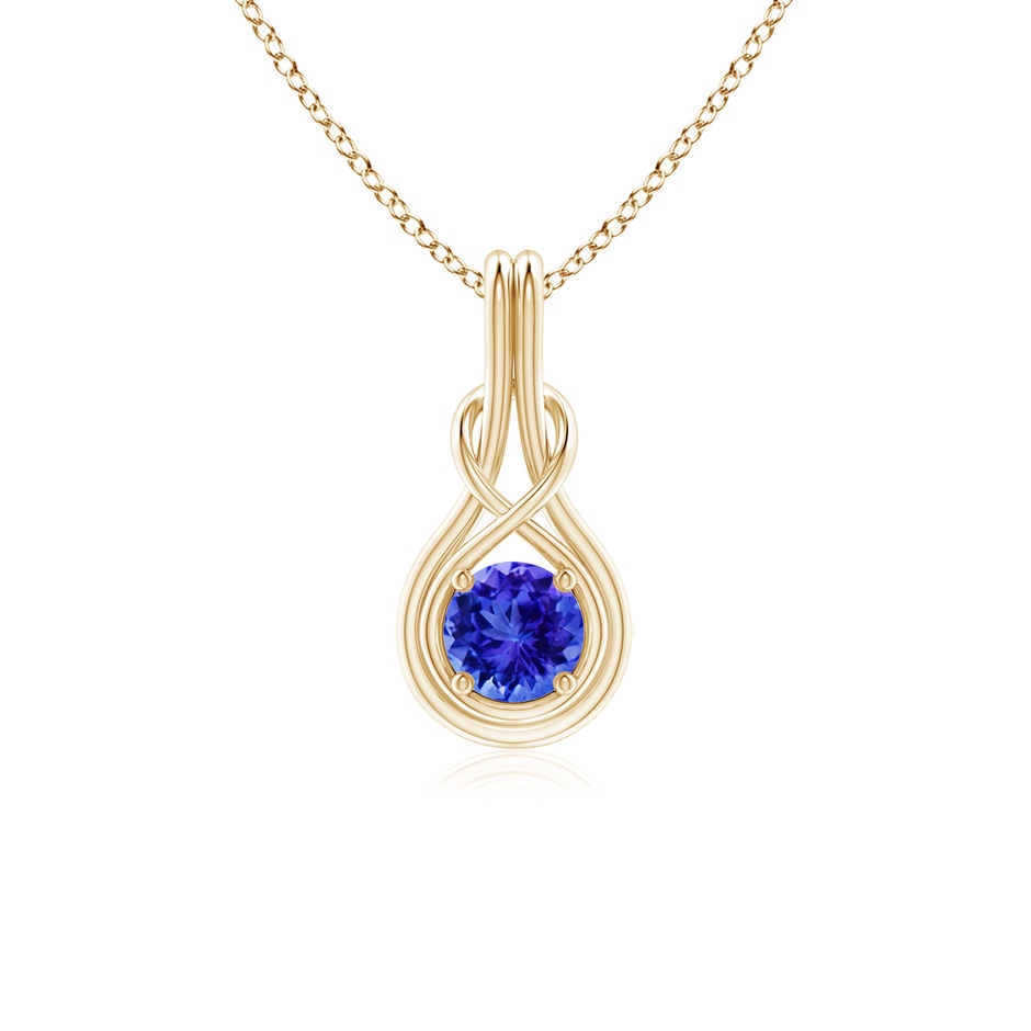 5mm AAA Round Tanzanite Solitaire Infinity Knot Pendant in Yellow Gold 