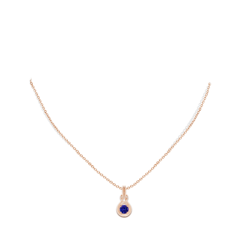 5mm AAAA Round Tanzanite Solitaire Infinity Knot Pendant in Rose Gold pen