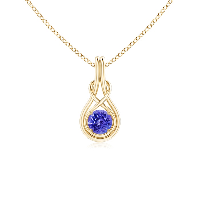 5mm AAAA Round Tanzanite Solitaire Infinity Knot Pendant in Yellow Gold