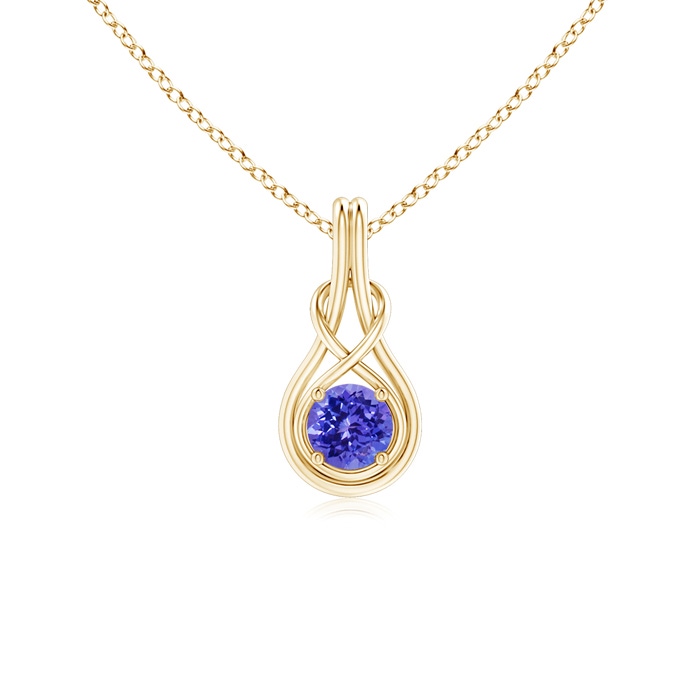 5mm AAAA Round Tanzanite Solitaire Infinity Knot Pendant in Yellow Gold 