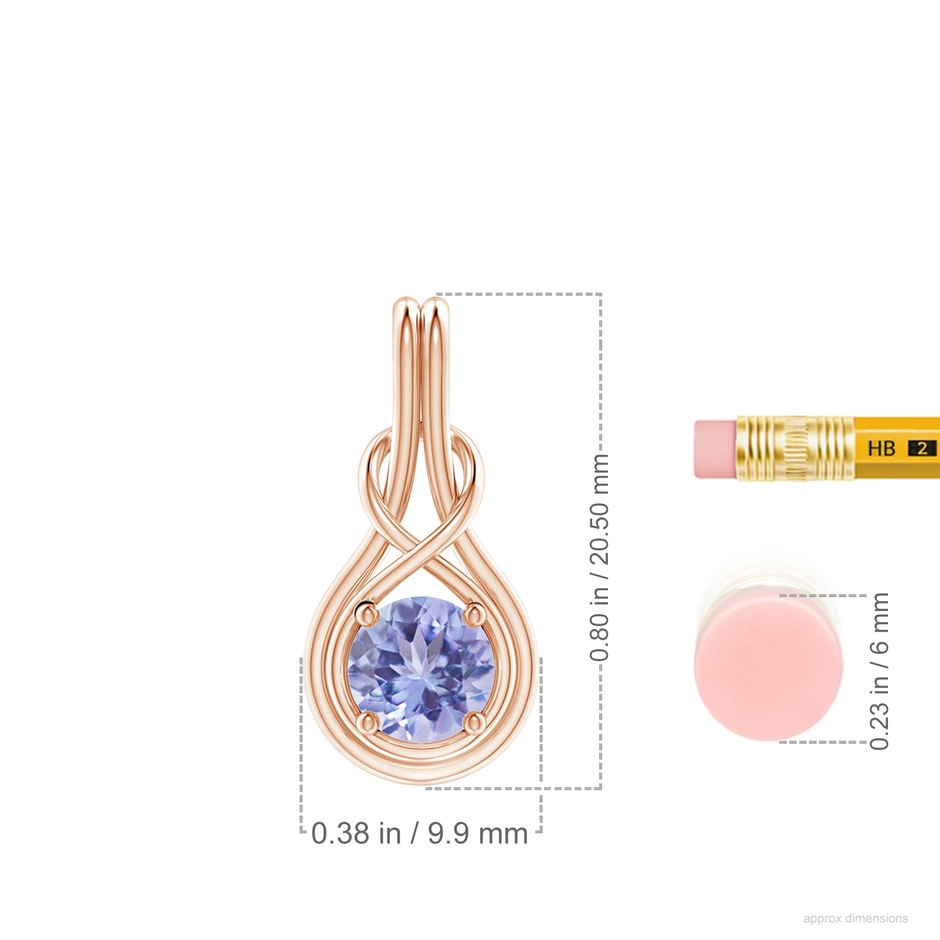 6mm A Round Tanzanite Solitaire Infinity Knot Pendant in Rose Gold ruler