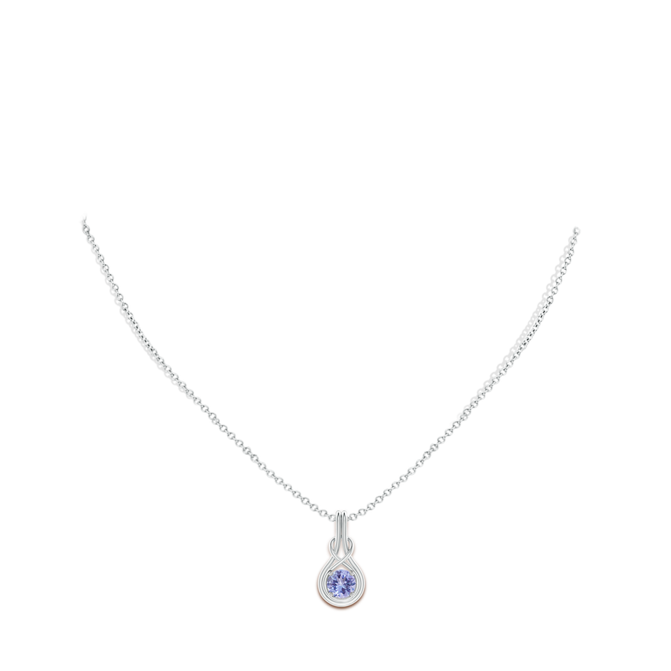 6mm A Round Tanzanite Solitaire Infinity Knot Pendant in White Gold pen