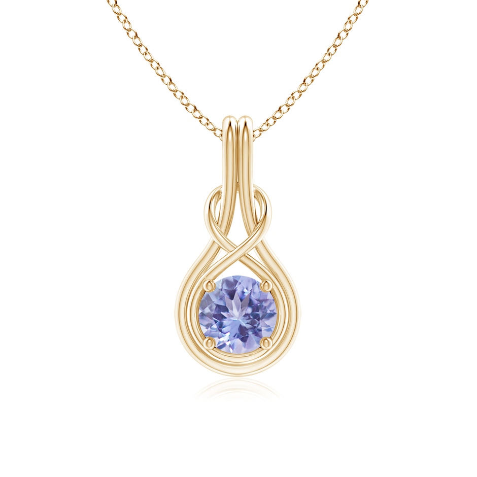 6mm A Round Tanzanite Solitaire Infinity Knot Pendant in Yellow Gold 