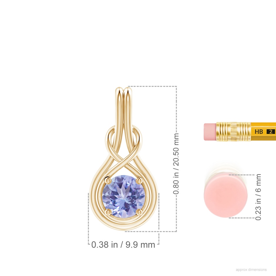 6mm A Round Tanzanite Solitaire Infinity Knot Pendant in Yellow Gold ruler