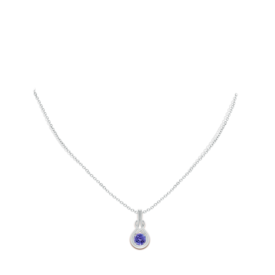 6mm AA Round Tanzanite Solitaire Infinity Knot Pendant in White Gold pen