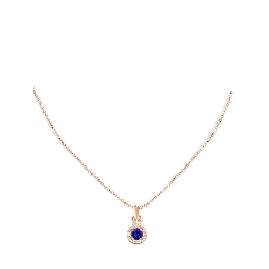 6mm AAAA Round Tanzanite Solitaire Infinity Knot Pendant in Rose Gold pen
