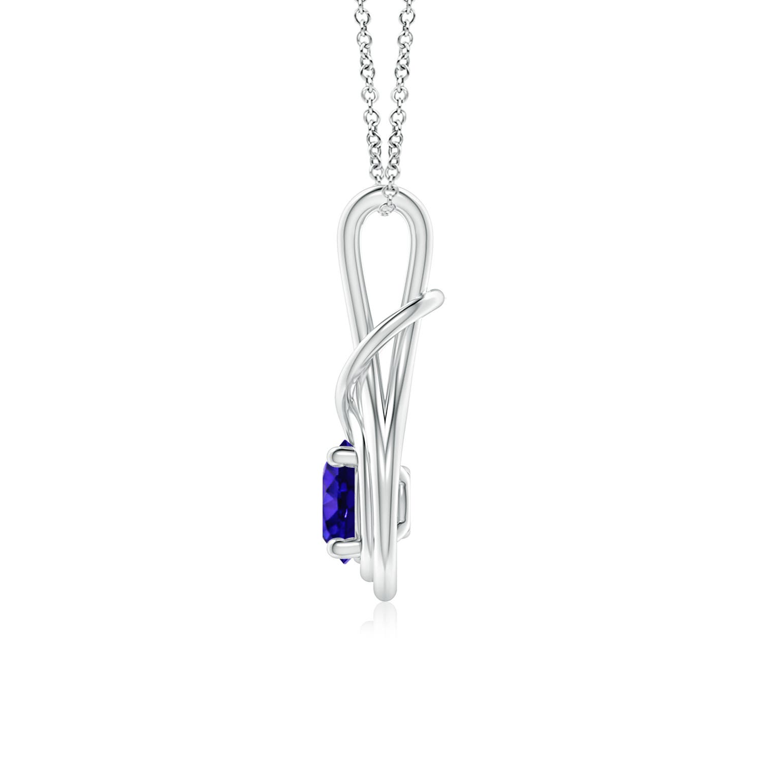 6mm AAAA Round Tanzanite Solitaire Infinity Knot Pendant in White Gold - side 2