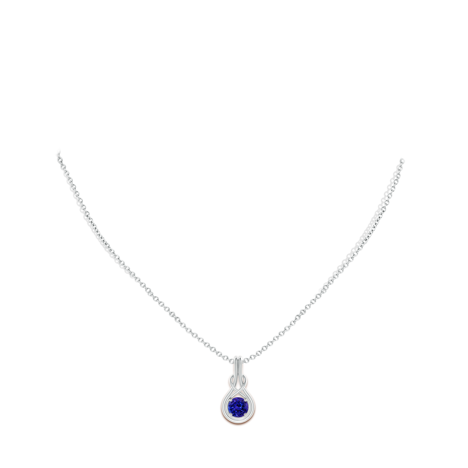 6mm AAAA Round Tanzanite Solitaire Infinity Knot Pendant in White Gold - body_neck