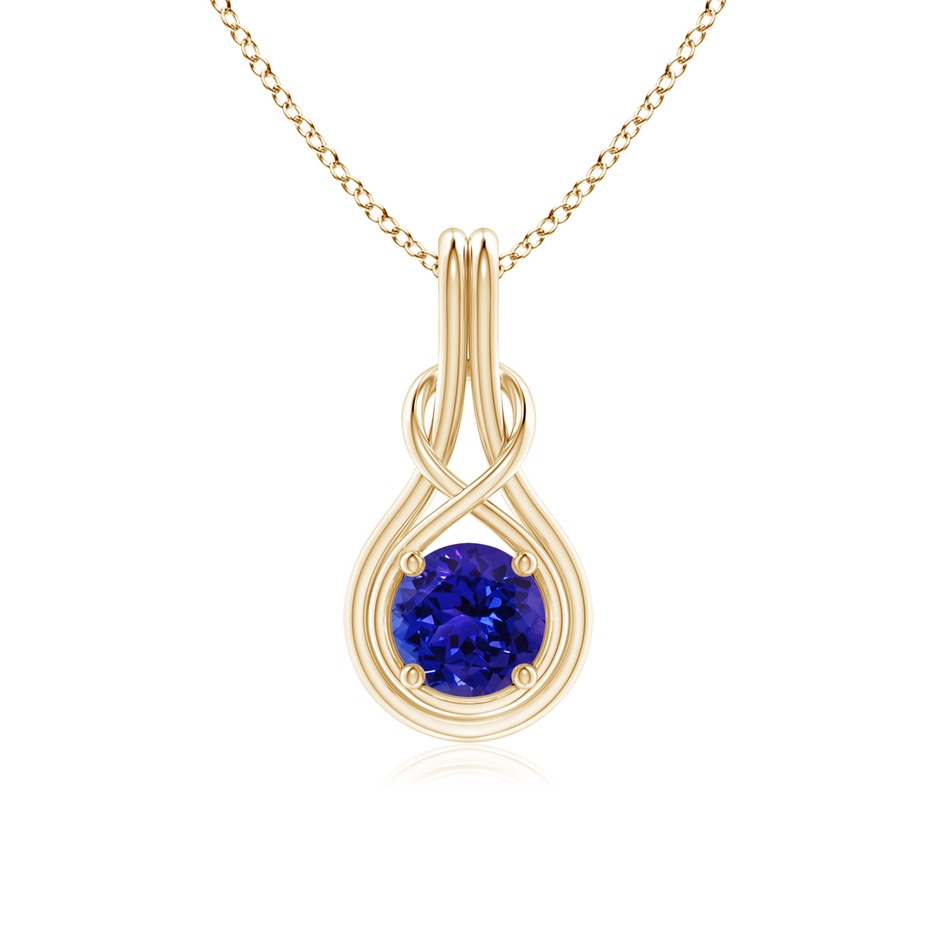 6mm AAAA Round Tanzanite Solitaire Infinity Knot Pendant in Yellow Gold 
