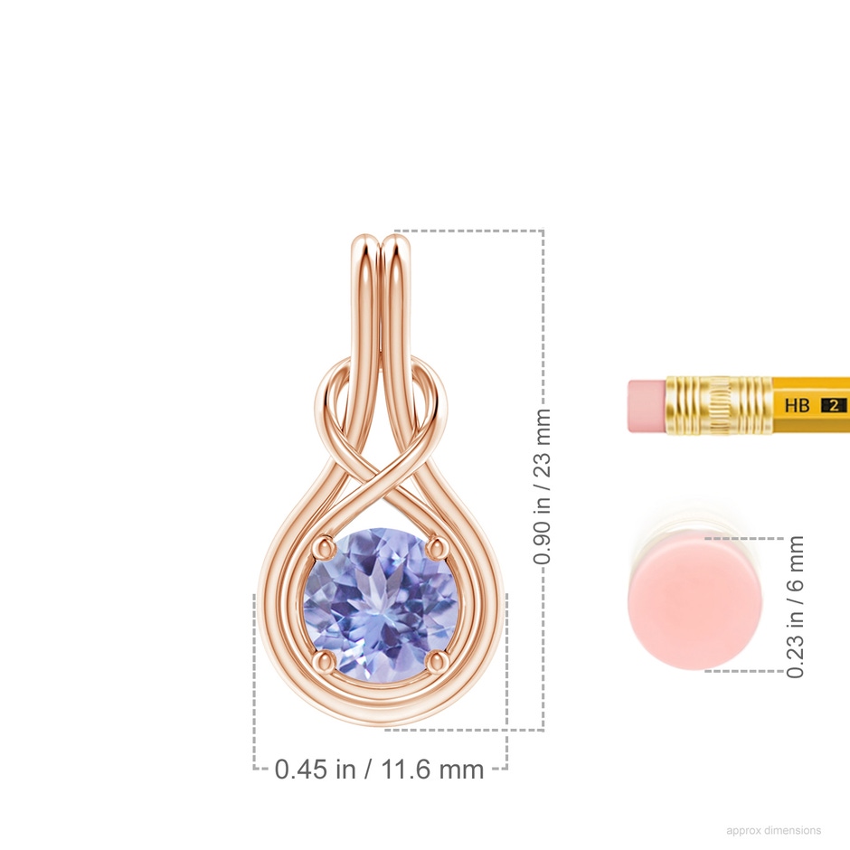 7mm A Round Tanzanite Solitaire Infinity Knot Pendant in Rose Gold ruler