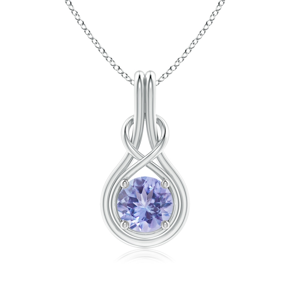 7mm A Round Tanzanite Solitaire Infinity Knot Pendant in White Gold 
