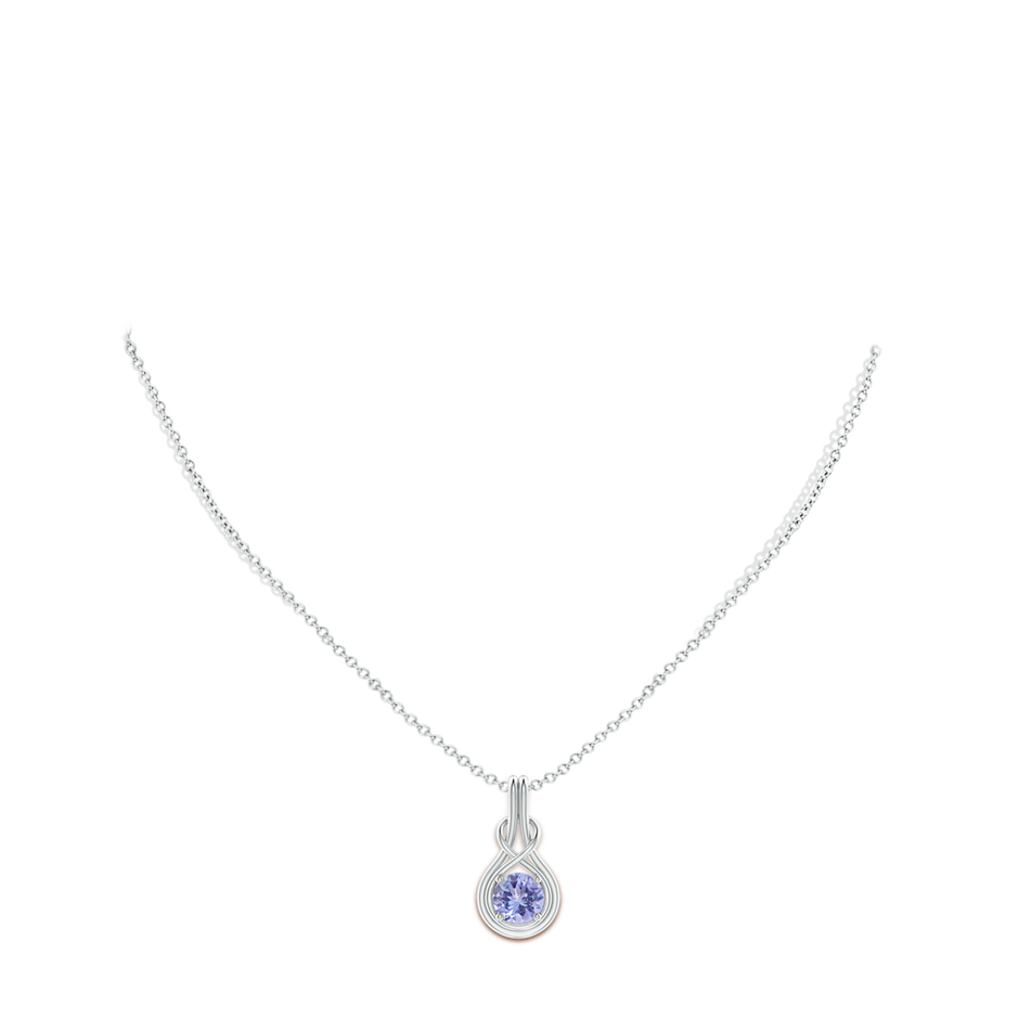 7mm A Round Tanzanite Solitaire Infinity Knot Pendant in White Gold pen