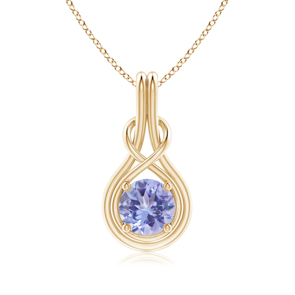 7mm A Round Tanzanite Solitaire Infinity Knot Pendant in Yellow Gold 