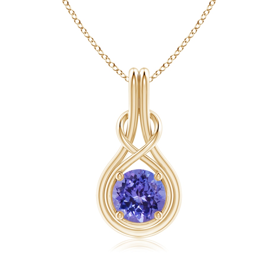 7mm AA Round Tanzanite Solitaire Infinity Knot Pendant in Yellow Gold 