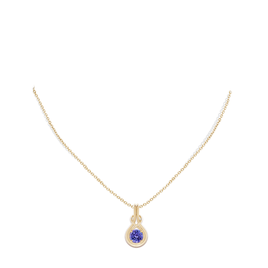 7mm AA Round Tanzanite Solitaire Infinity Knot Pendant in Yellow Gold pen