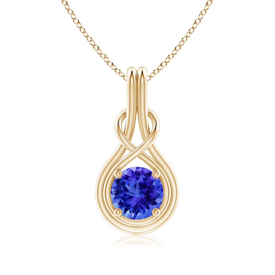 7mm AAA Round Tanzanite Solitaire Infinity Knot Pendant in Yellow Gold 