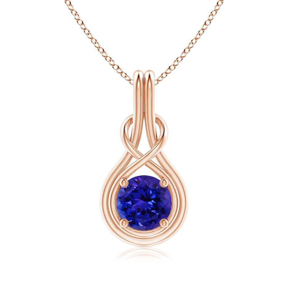 7mm AAAA Round Tanzanite Solitaire Infinity Knot Pendant in Rose Gold 