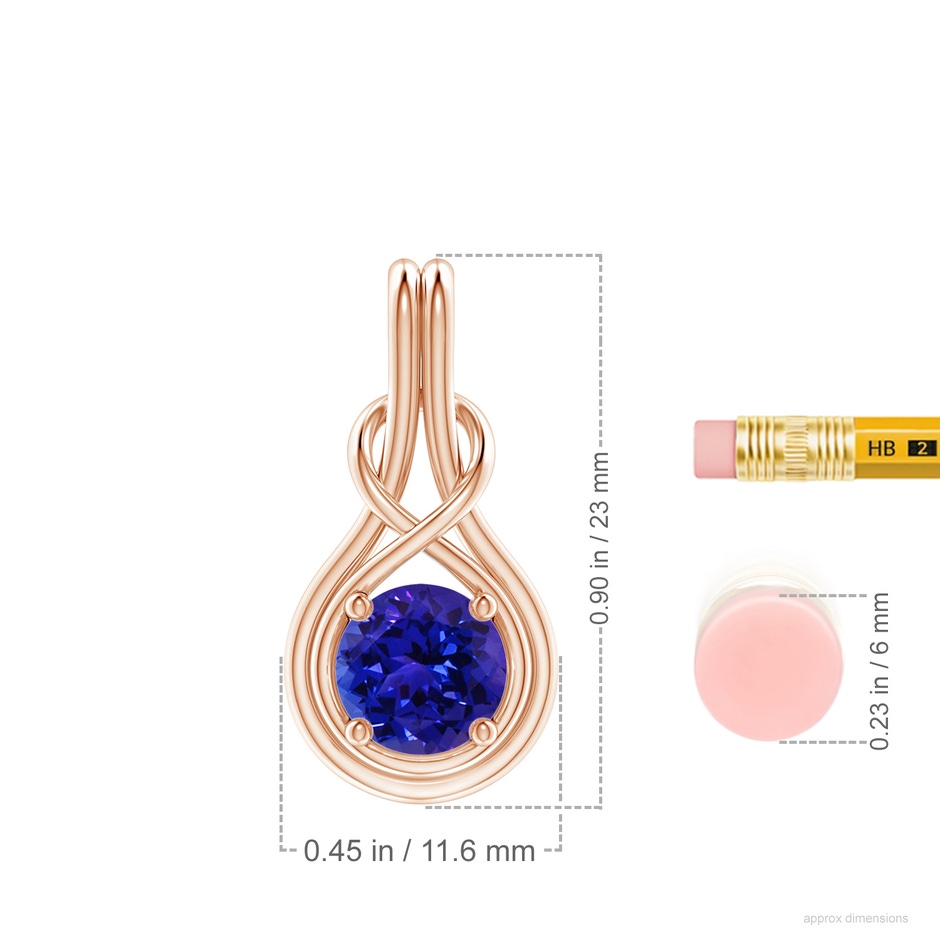 7mm AAAA Round Tanzanite Solitaire Infinity Knot Pendant in Rose Gold ruler