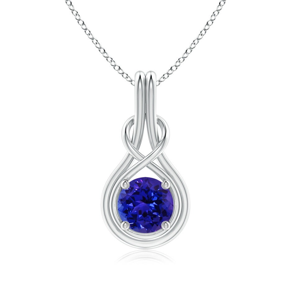 7mm AAAA Round Tanzanite Solitaire Infinity Knot Pendant in White Gold 