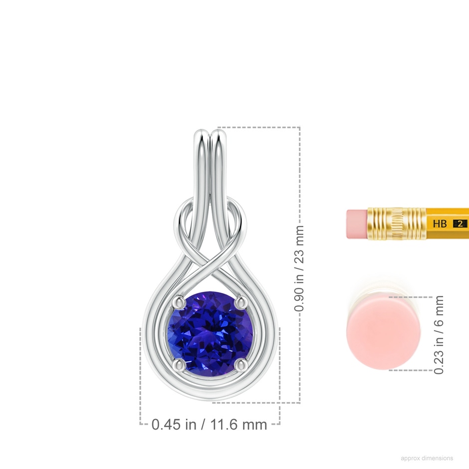 7mm AAAA Round Tanzanite Solitaire Infinity Knot Pendant in White Gold ruler