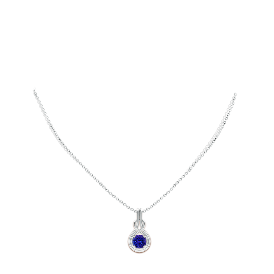 7mm AAAA Round Tanzanite Solitaire Infinity Knot Pendant in White Gold pen