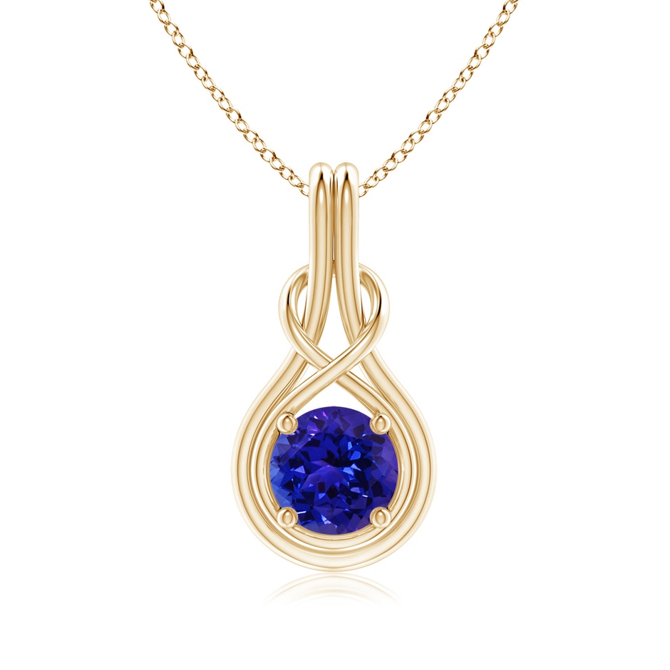 7mm AAAA Round Tanzanite Solitaire Infinity Knot Pendant in Yellow Gold 