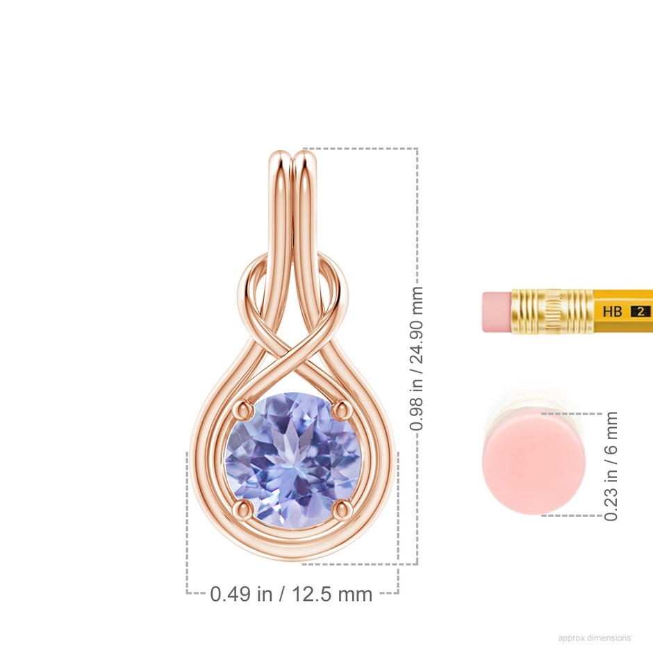 8mm A Round Tanzanite Solitaire Infinity Knot Pendant in Rose Gold ruler