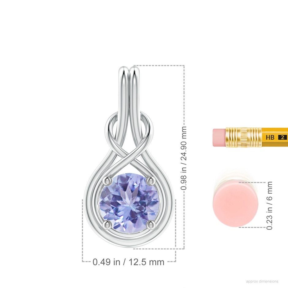 8mm A Round Tanzanite Solitaire Infinity Knot Pendant in White Gold ruler