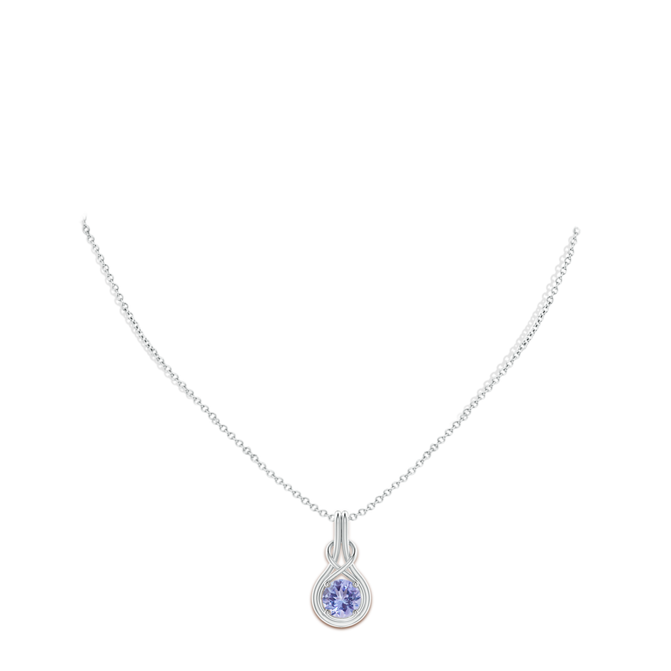 8mm A Round Tanzanite Solitaire Infinity Knot Pendant in White Gold pen