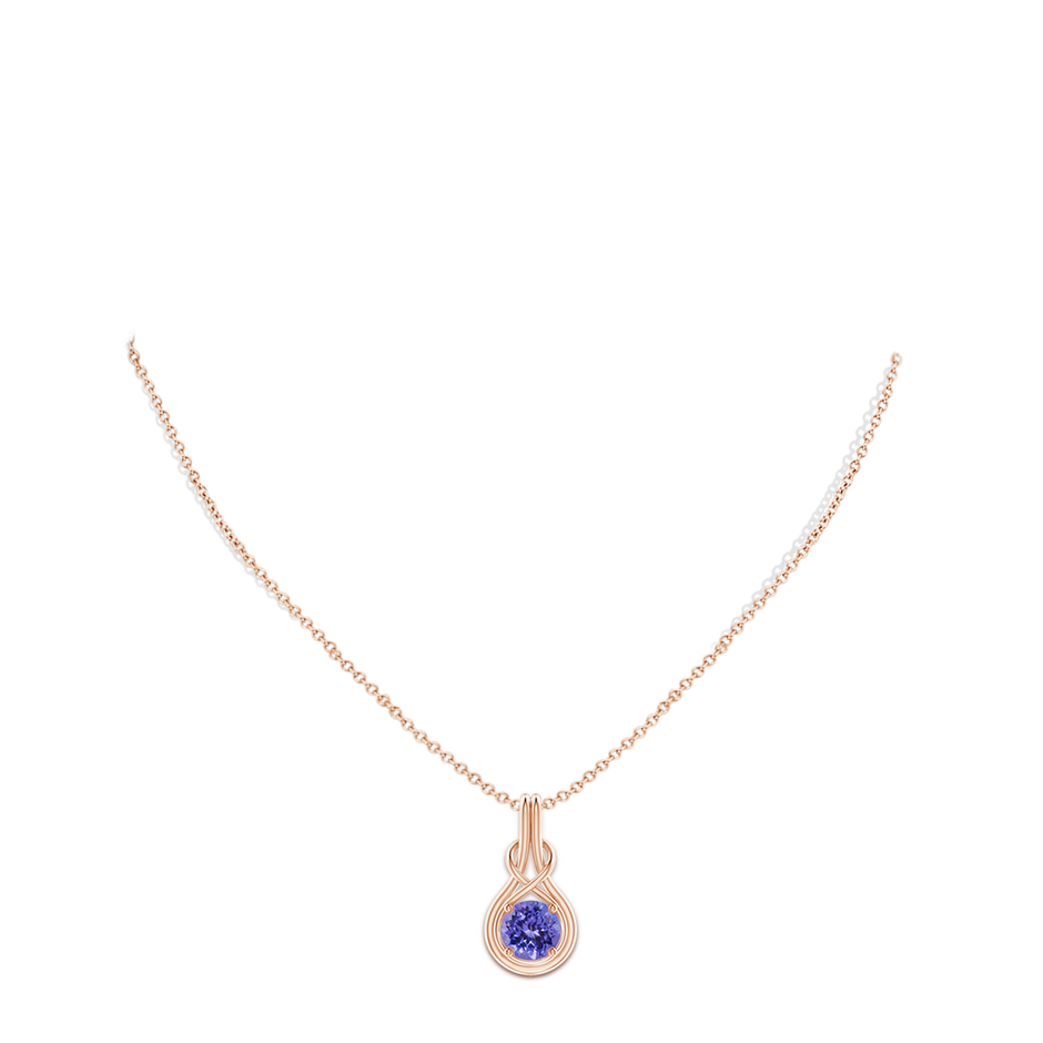 8mm AA Round Tanzanite Solitaire Infinity Knot Pendant in Rose Gold pen