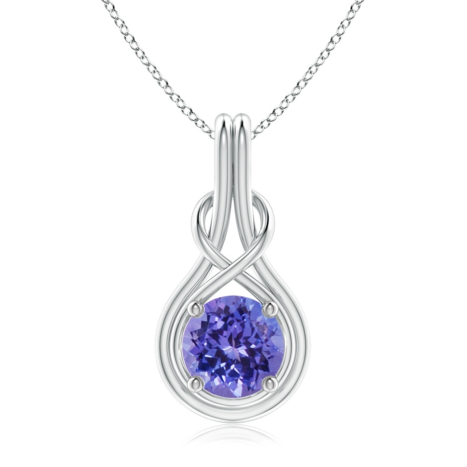 8mm AA Round Tanzanite Solitaire Infinity Knot Pendant in White Gold 