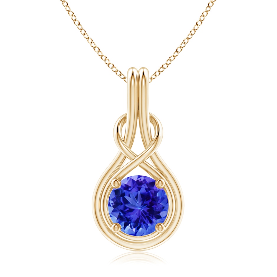 8mm AAA Round Tanzanite Solitaire Infinity Knot Pendant in Yellow Gold 